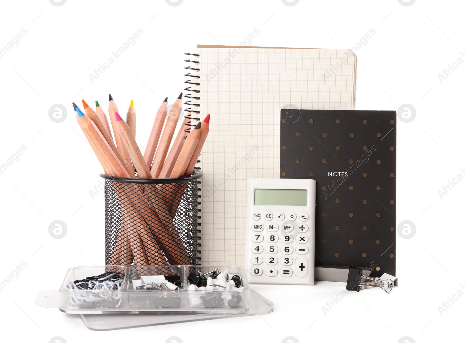 Photo of Set of different school stationery on white background