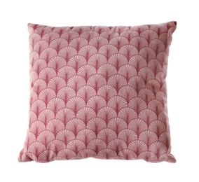 Photo of Soft decorative pillow on white background