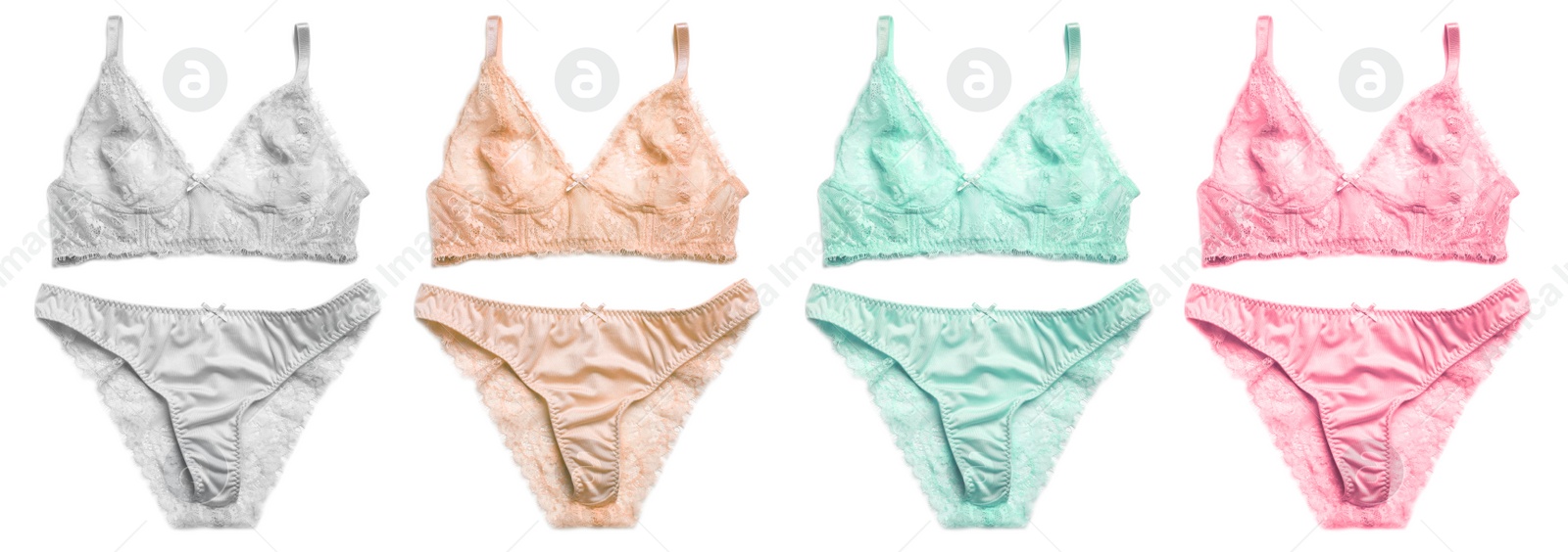 Image of Set of elegant women's underwear on white background. Banner design 