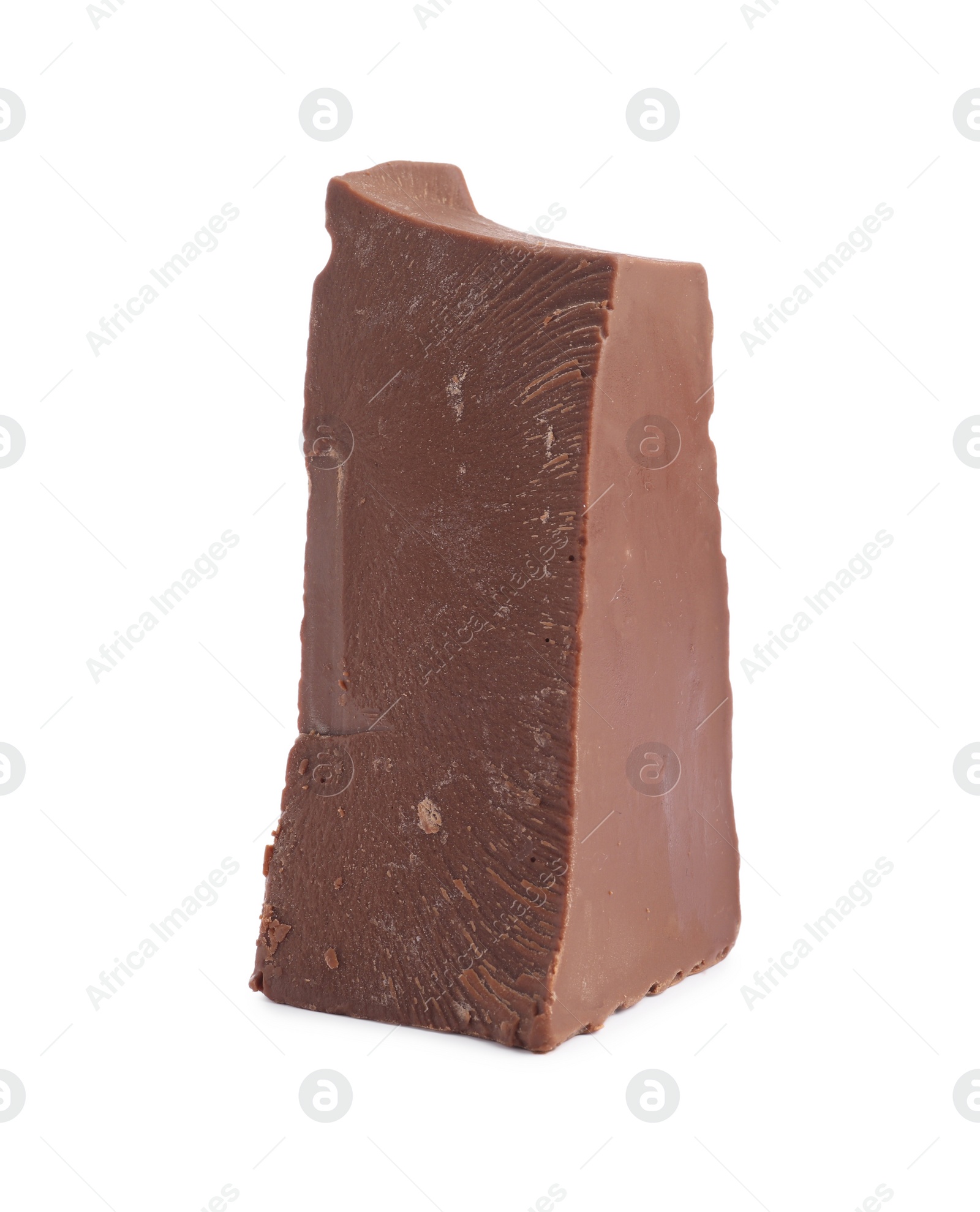 Photo of Piece of tasty milk chocolate isolated on white