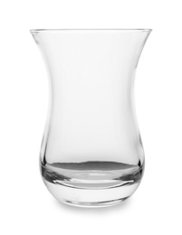 Photo of Empty glass for traditional Turkish tea on white background