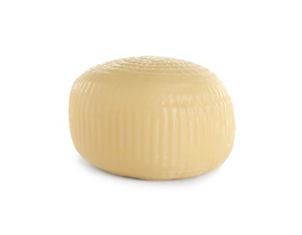 Photo of Head of tasty fresh cheese on white background