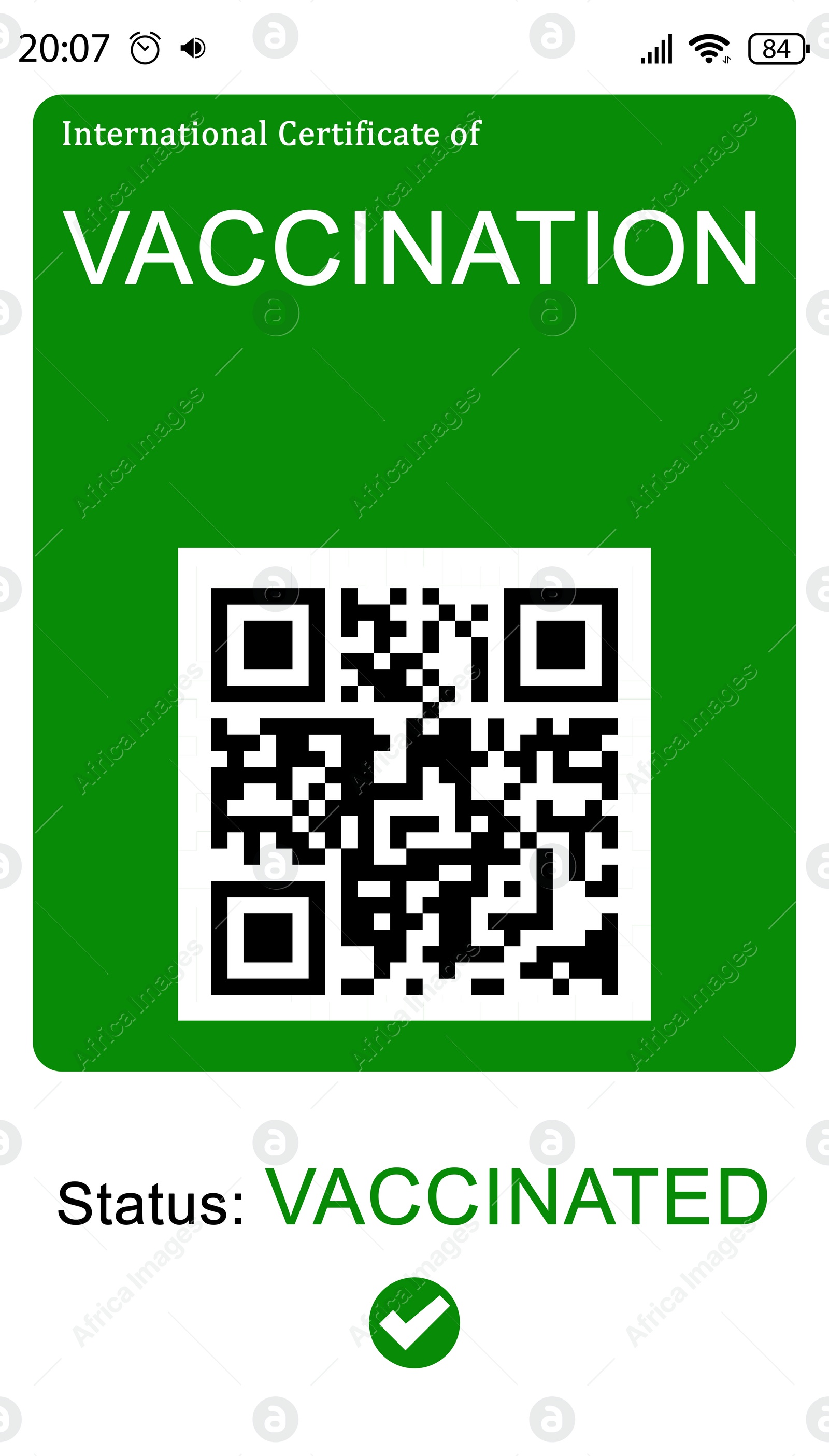 Illustration of International certificate of vaccination with QR code, illustration