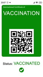 International certificate of vaccination with QR code, illustration