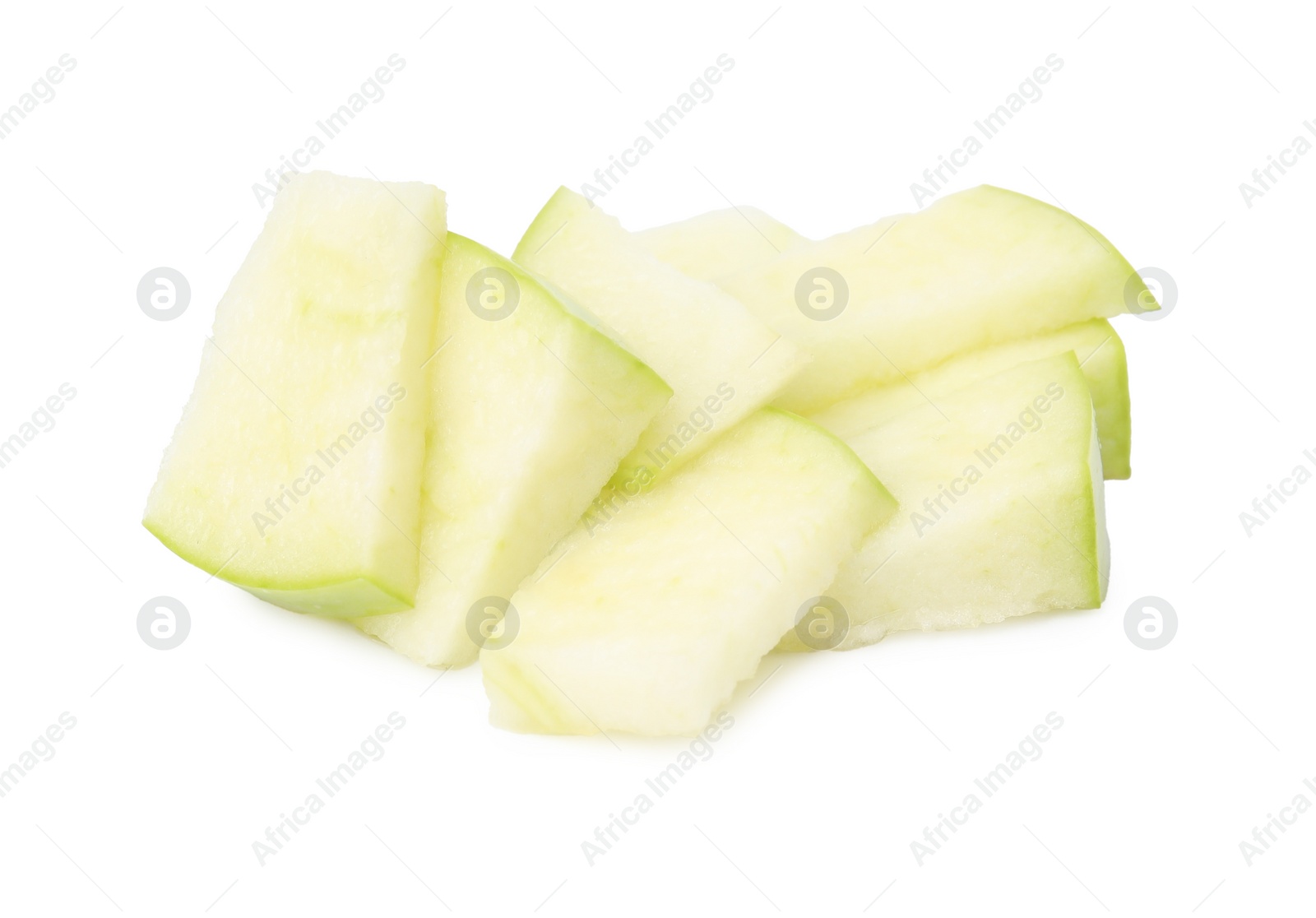 Photo of Pile of apple slices isolated on white