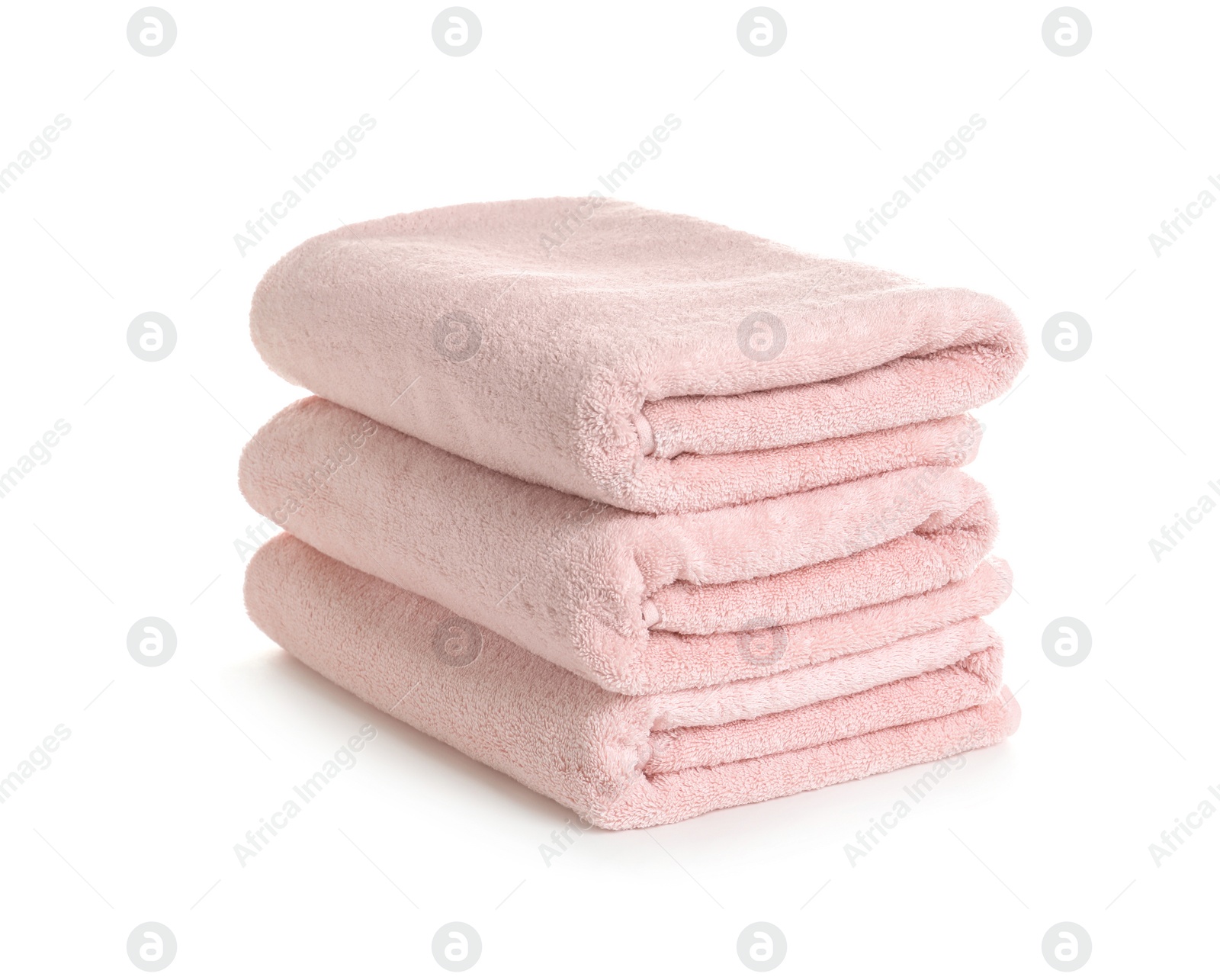 Photo of Stack of clean soft towels on white background