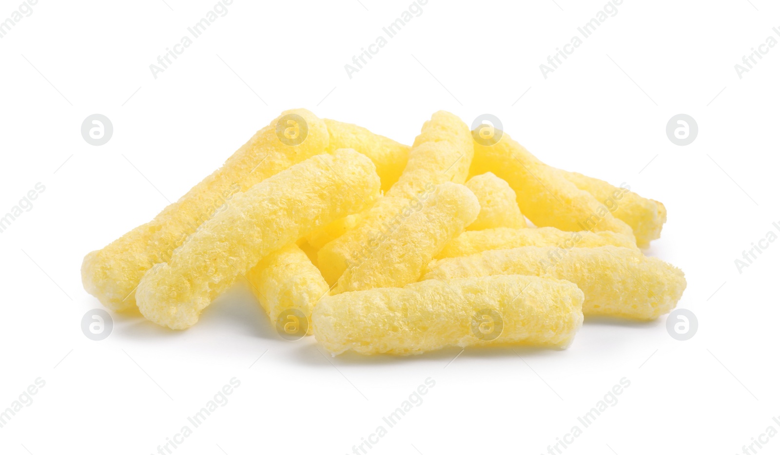 Photo of Heap of sweet crispy corn sticks isolated on white