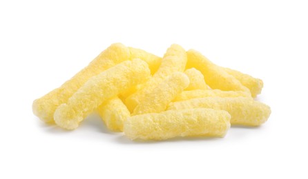 Heap of sweet crispy corn sticks isolated on white