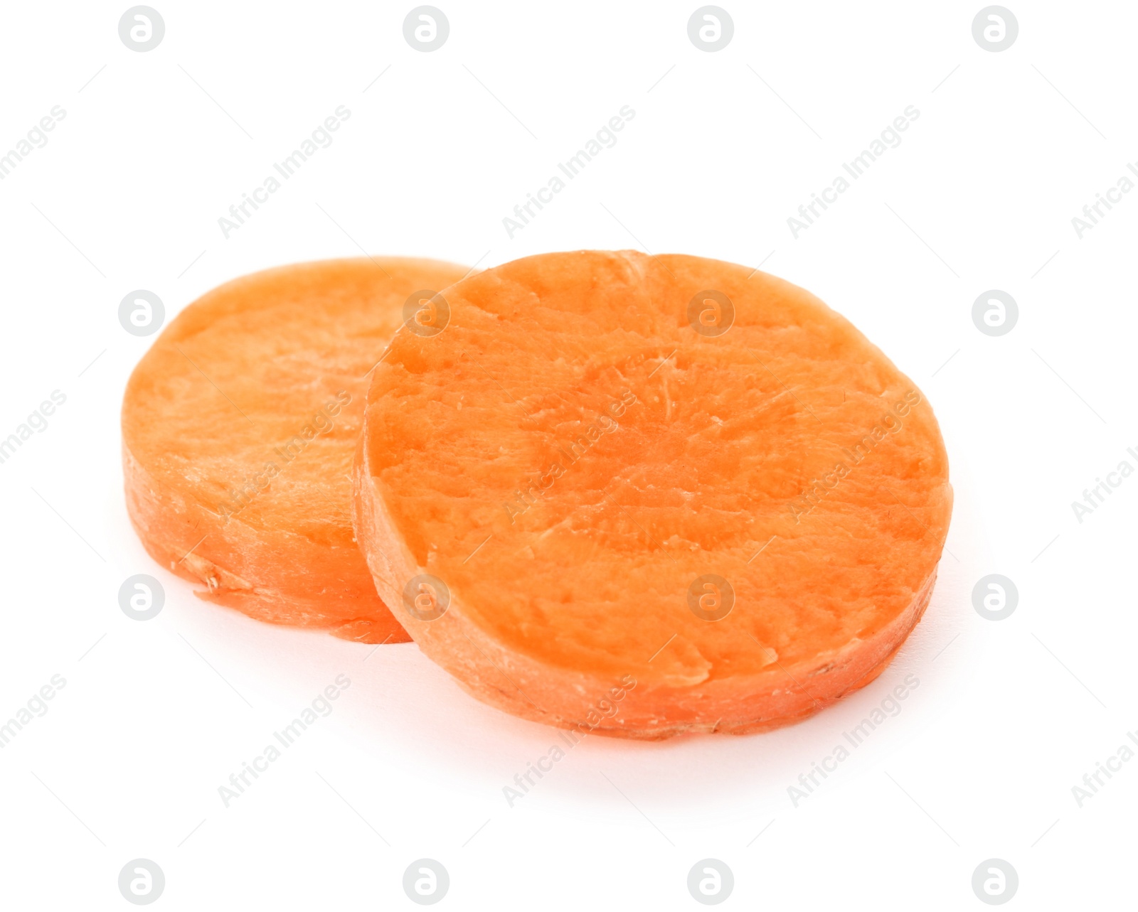 Photo of Ripe sliced carrot on white background