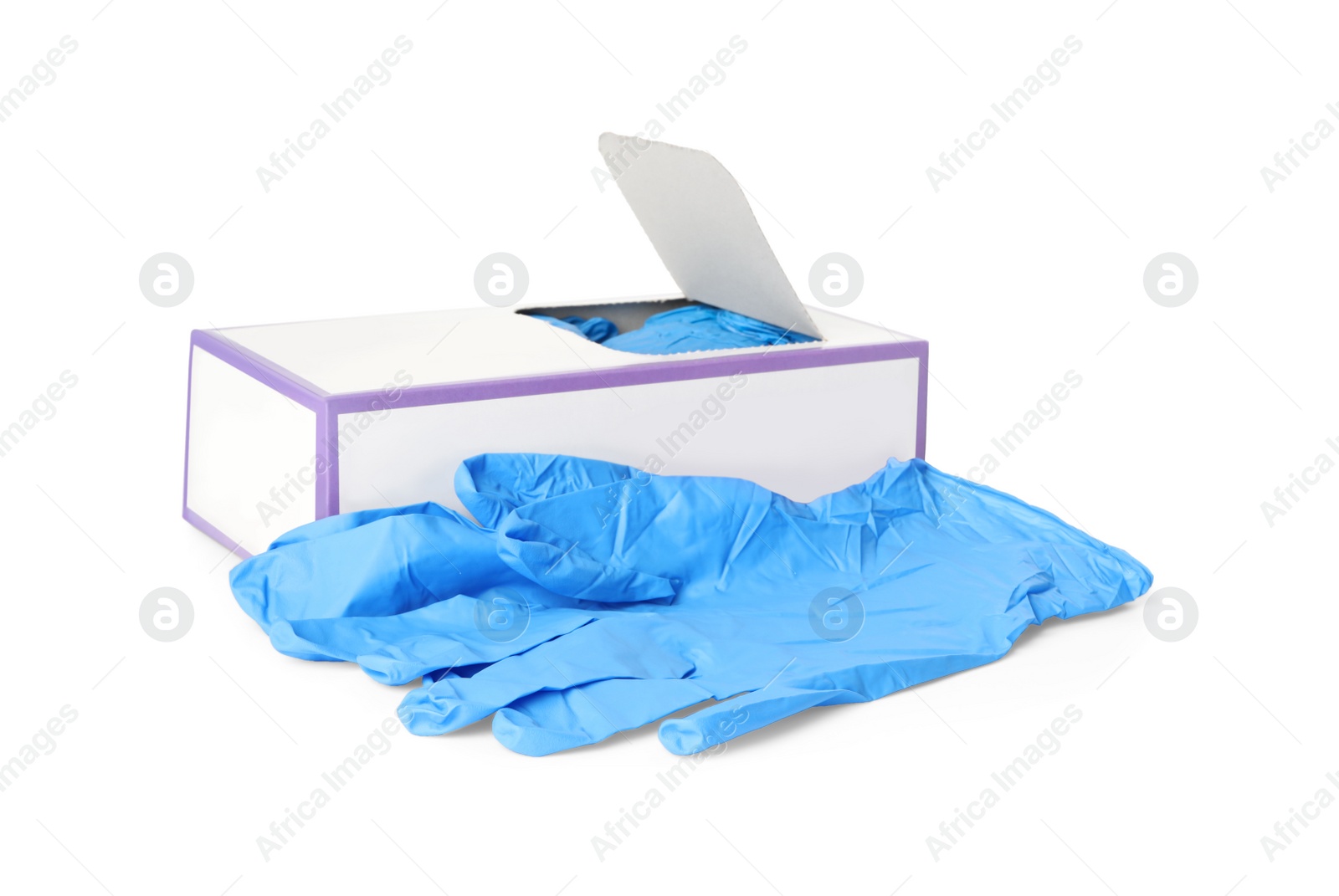 Photo of Box of new medical gloves isolated on white