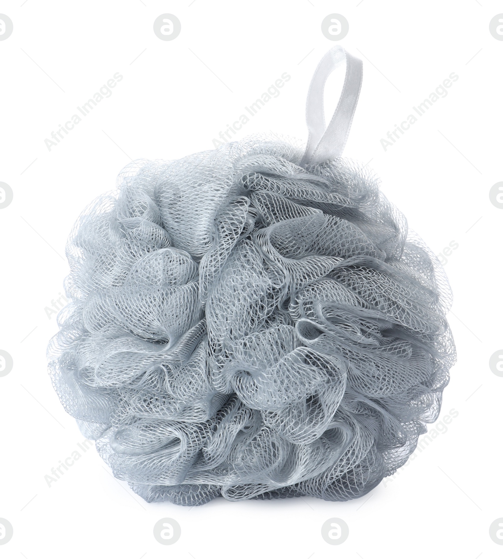 Photo of New grey shower puff isolated on white