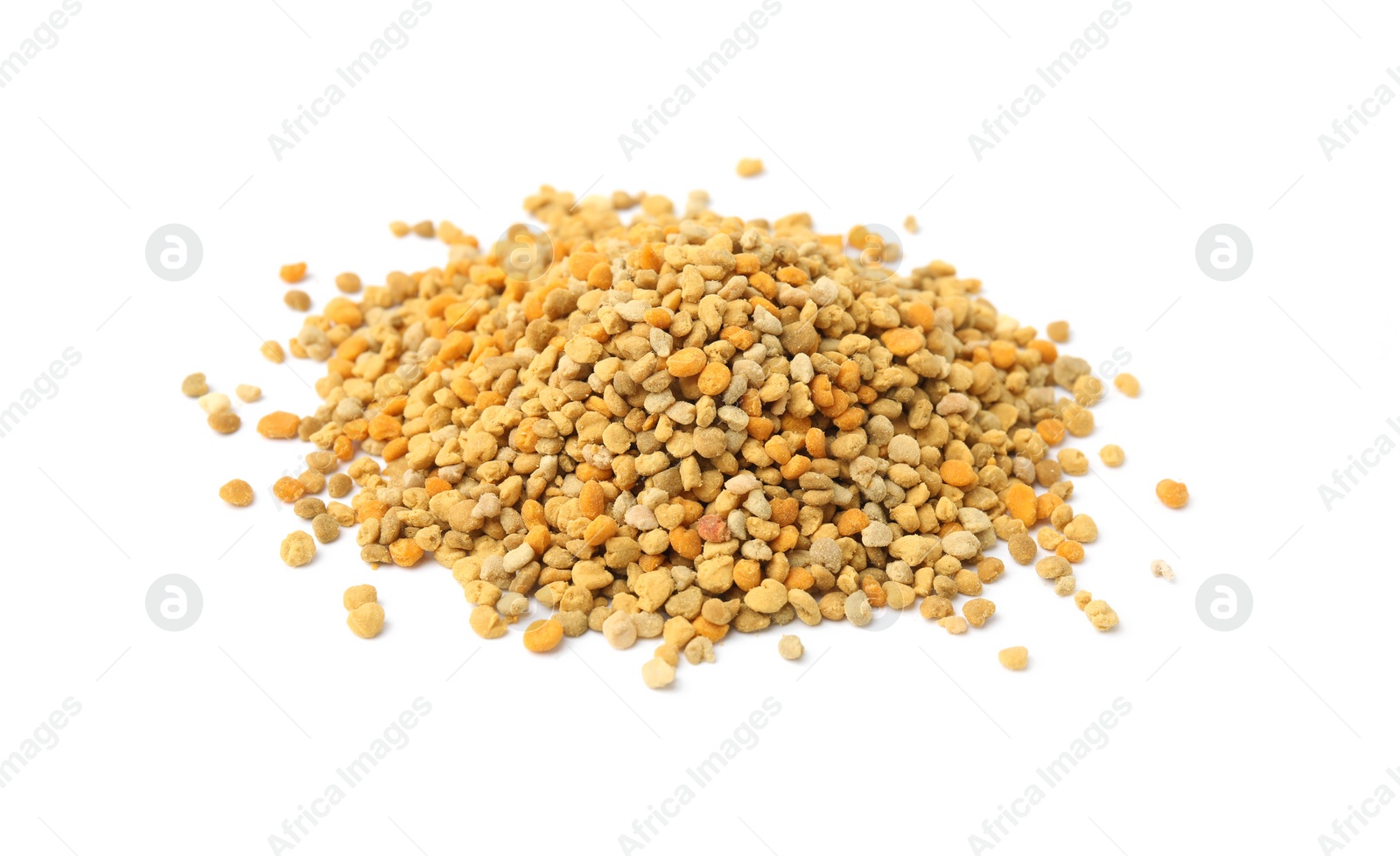 Photo of Pile of fresh bee pollen granules isolated on white