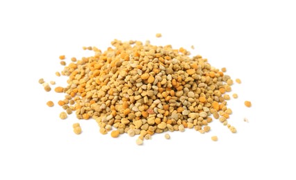 Photo of Pile of fresh bee pollen granules isolated on white