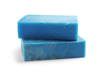 Photo of Hand made soap bars on white background