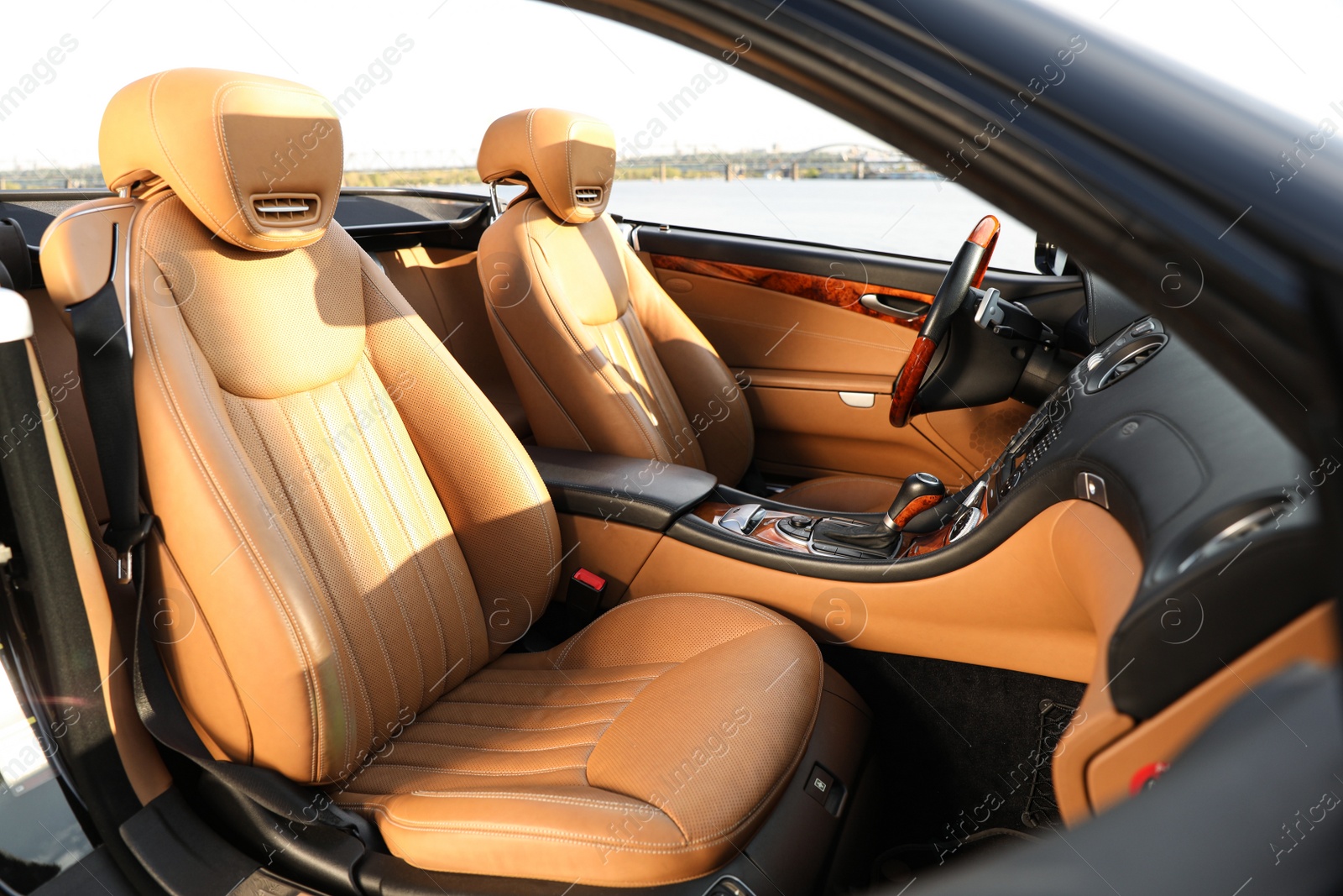 Photo of Closeup view of luxury convertible car interior