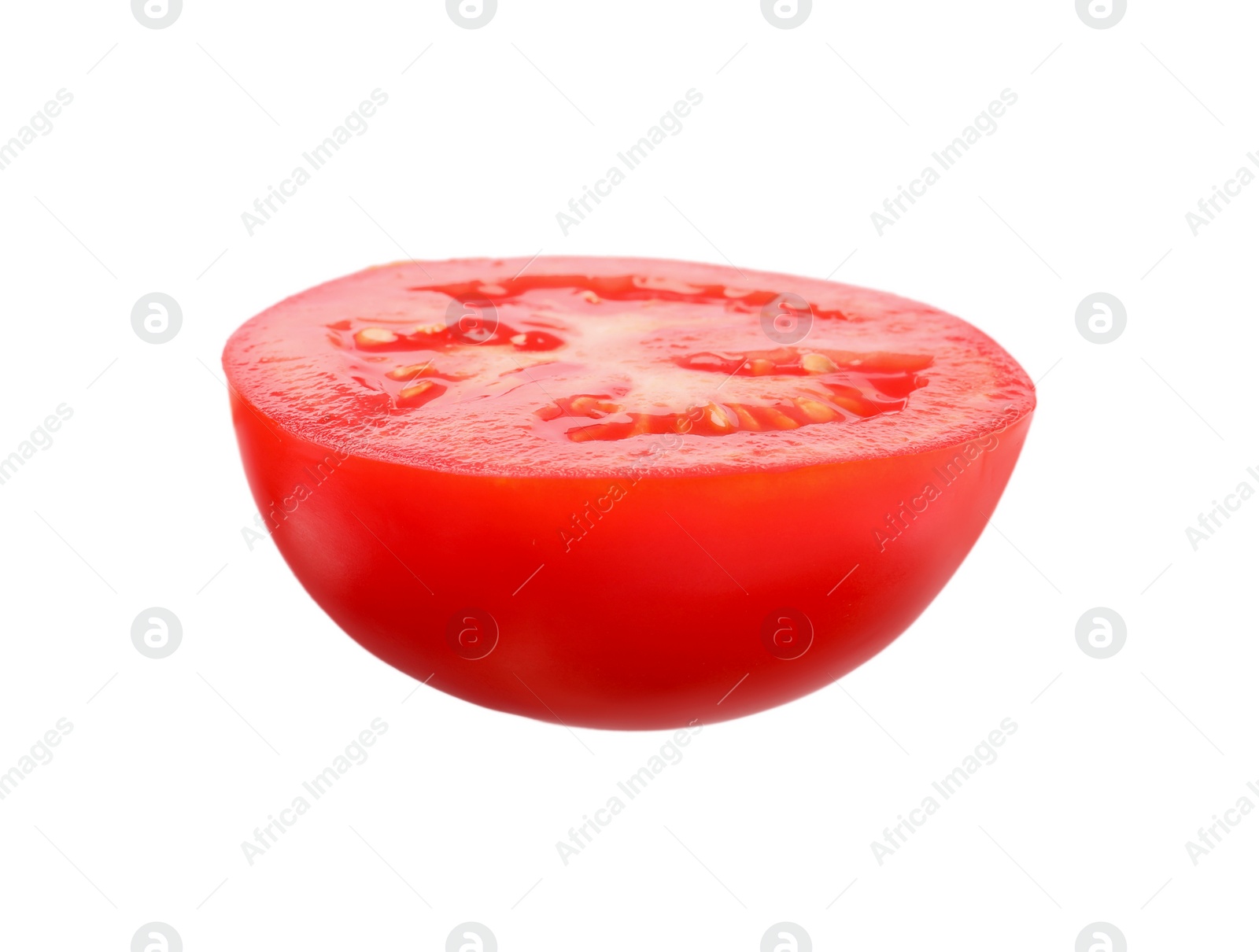 Photo of Slice of fresh ripe tomato isolated on white