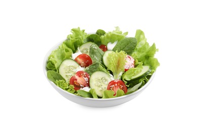 Delicious salad in bowl isolated on white