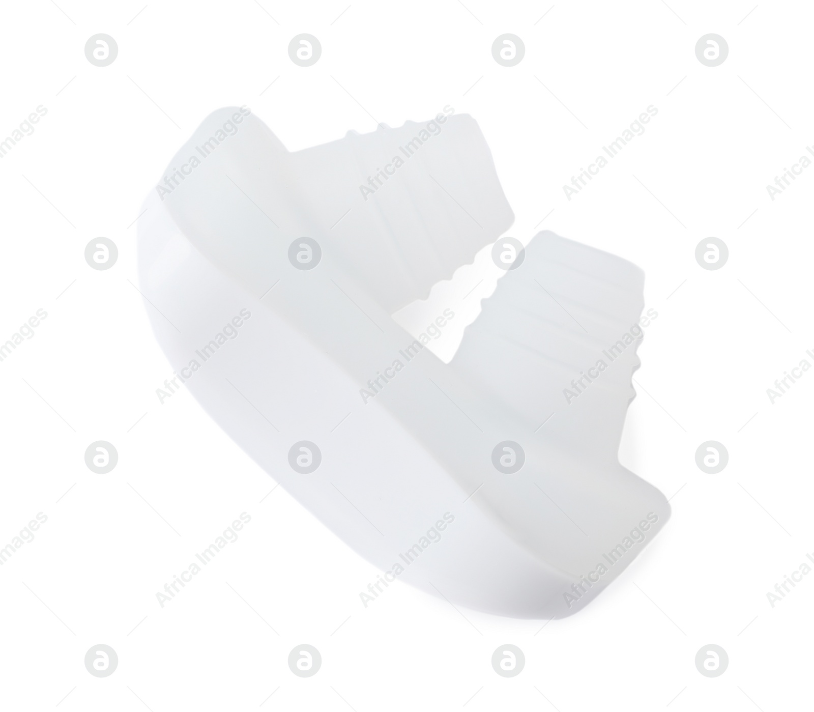 Photo of Anti-snoring device for nose on white background, top view