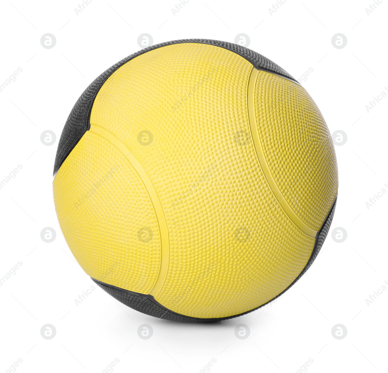 Photo of Yellow and black medicine ball isolated on white