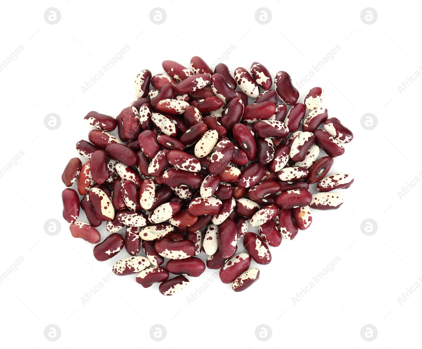 Photo of Pile of dry kidney beans on white background, top view