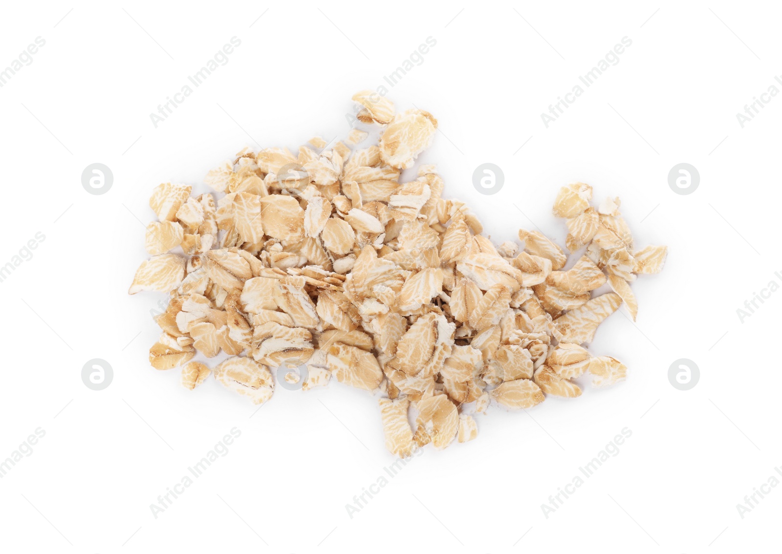 Photo of Pile of oatmeal isolated on white, top view