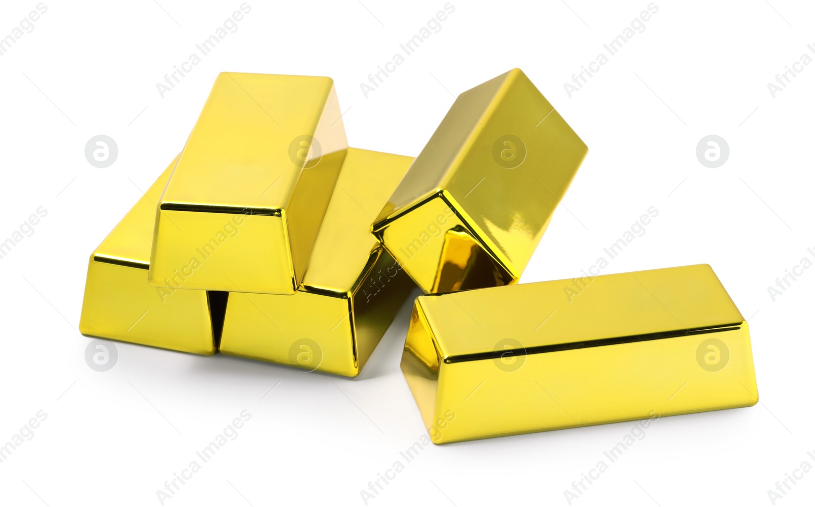 Photo of Many shiny gold bars isolated on white