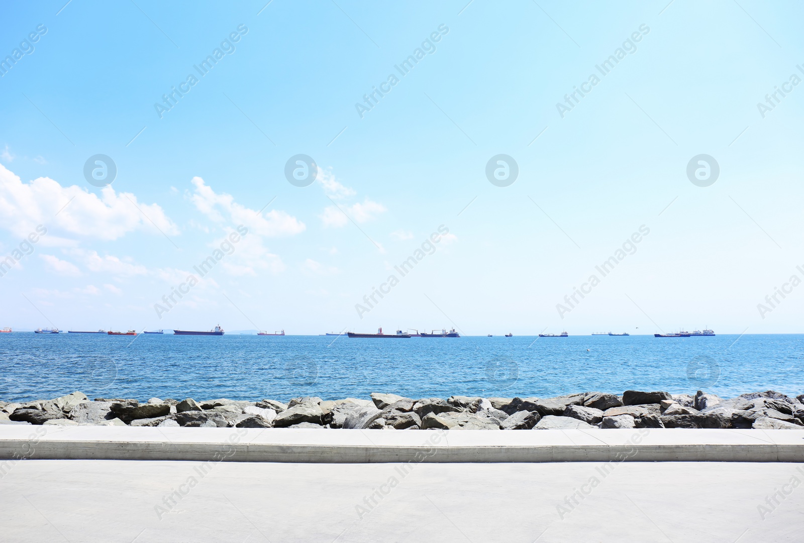 Photo of Beautiful seascape with vessels on sunny day, view from embankment