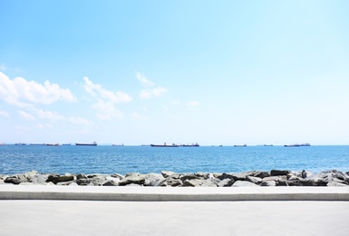 Photo of Beautiful seascape with vessels on sunny day, view from embankment