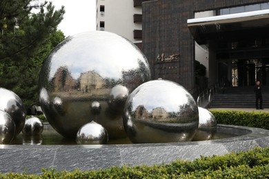 Photo of Truskavets, Ukraine - July 22, 2023: Beautiful fountain on city street