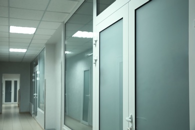 Light clean empty corridor in modern hospital