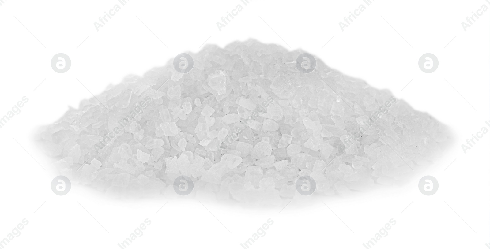 Photo of Heap of natural salt isolated on white