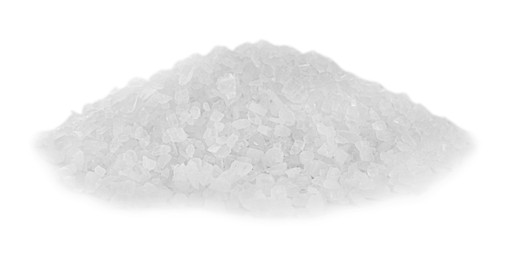 Photo of Heap of natural salt isolated on white