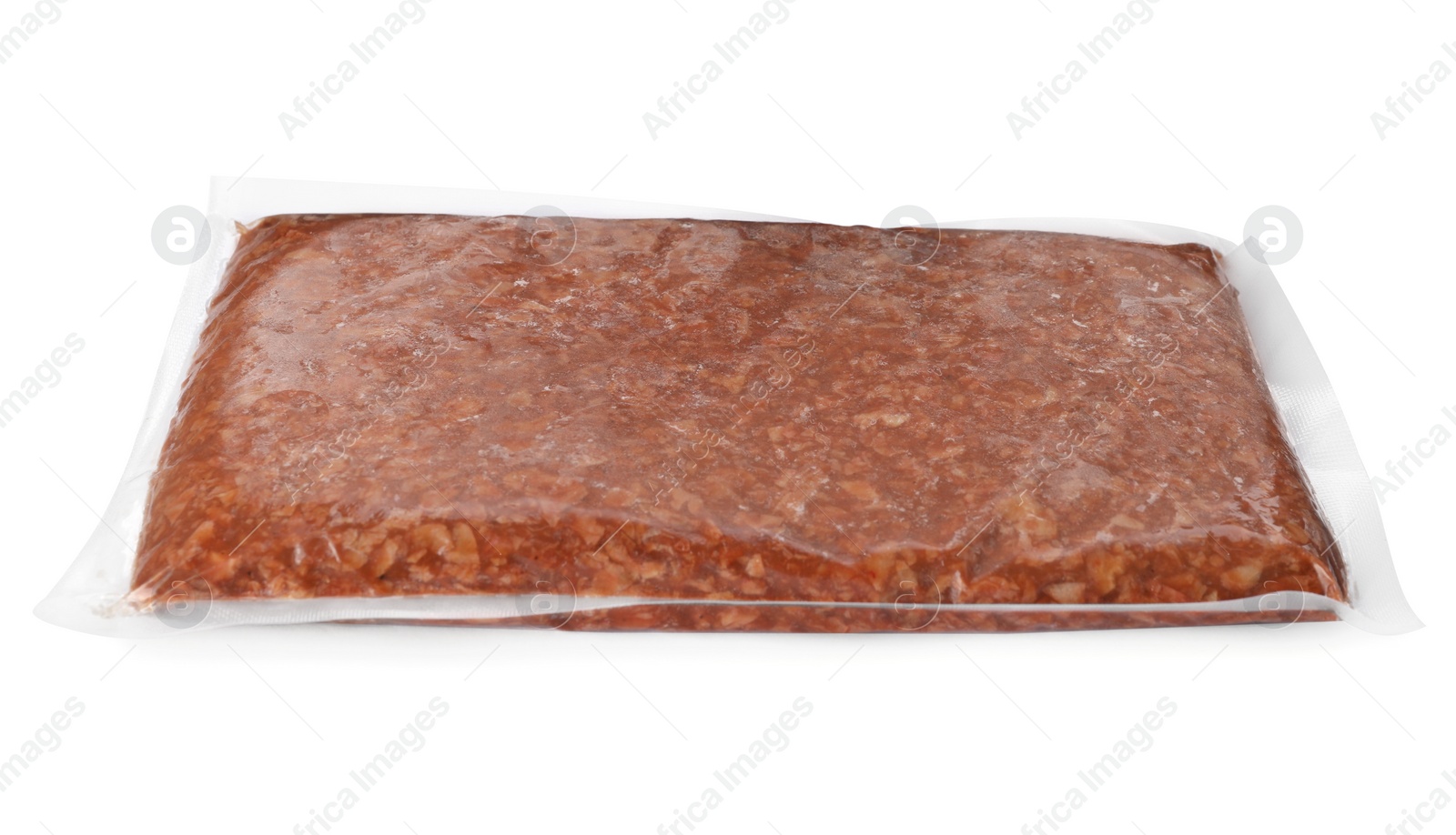 Photo of Fresh raw mince isolated on white. Vegan meat product