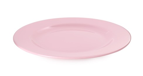 One beautiful pink plate isolated on white