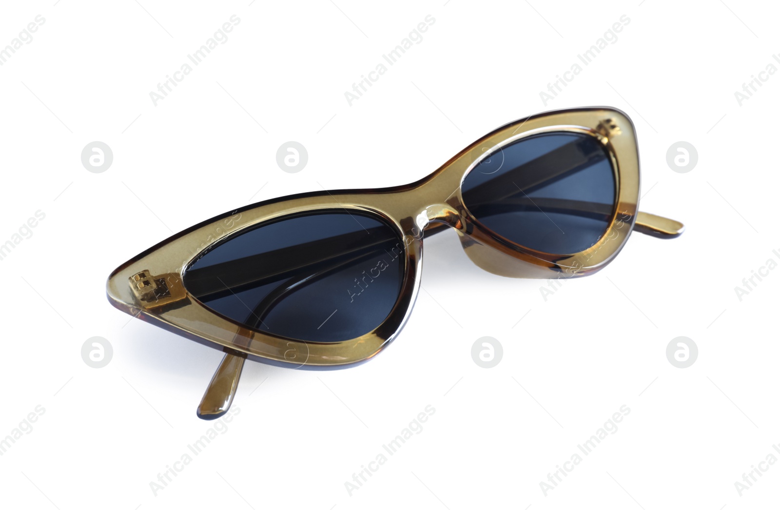 Photo of Stylish sunglasses on white background. Summer accessory