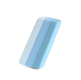 Photo of New bright eraser isolated on white. School stationery