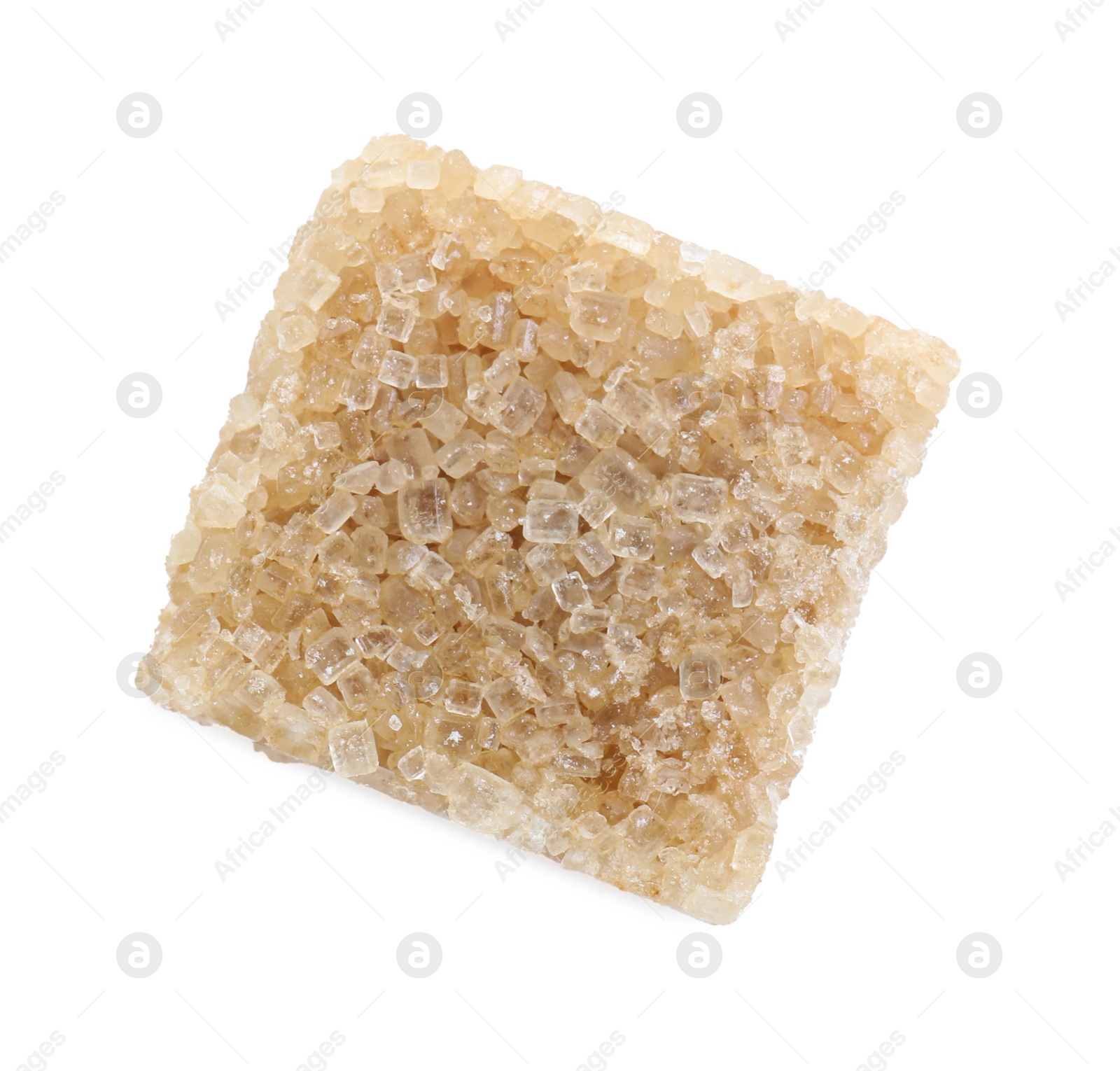 Photo of One brown sugar cube isolated on white, top view