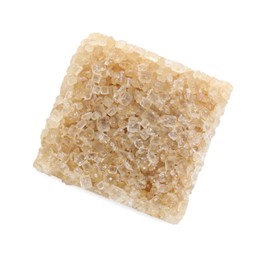 Photo of One brown sugar cube isolated on white, top view