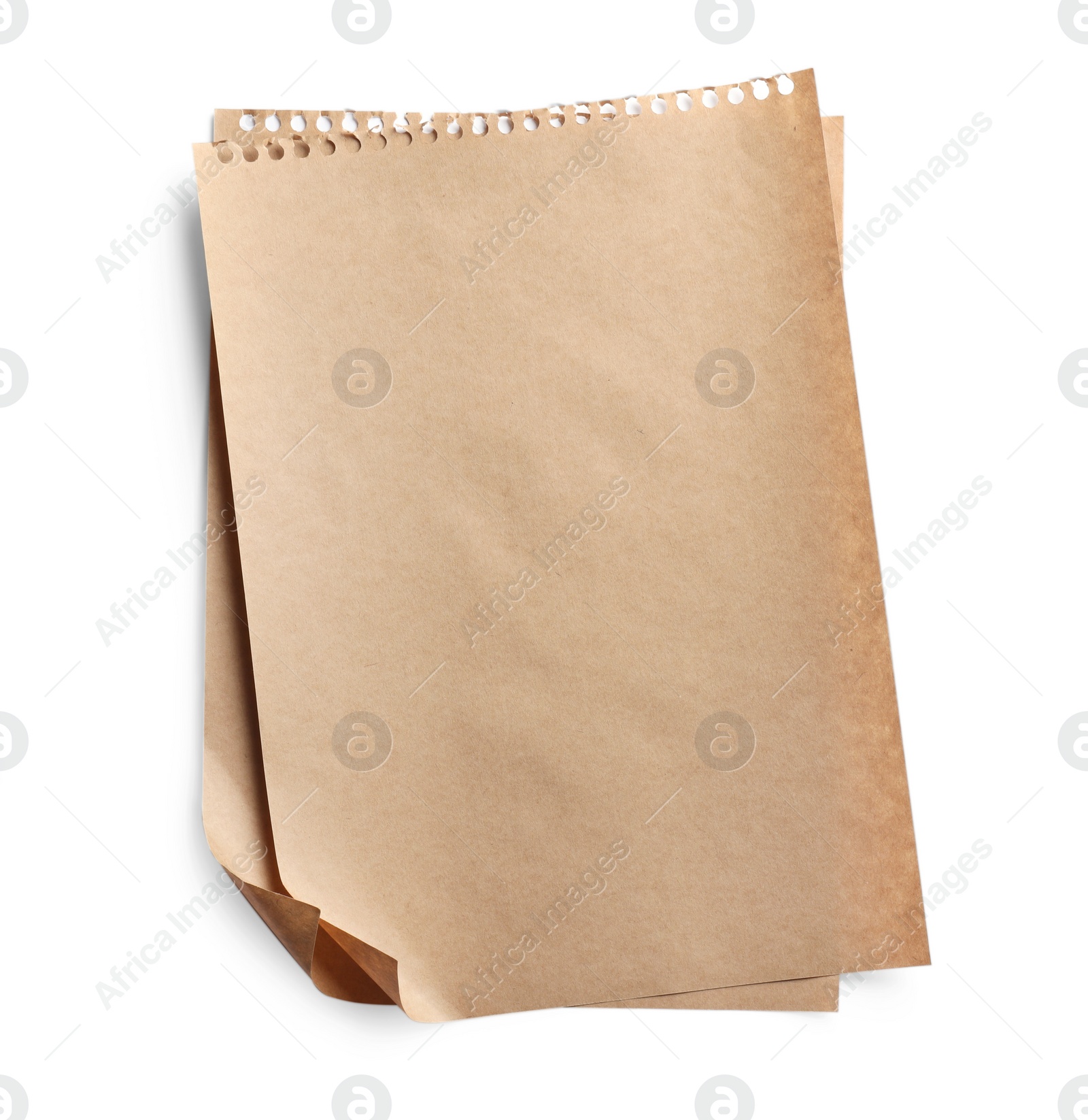 Photo of Sheets of kraft paper isolated on white, top view
