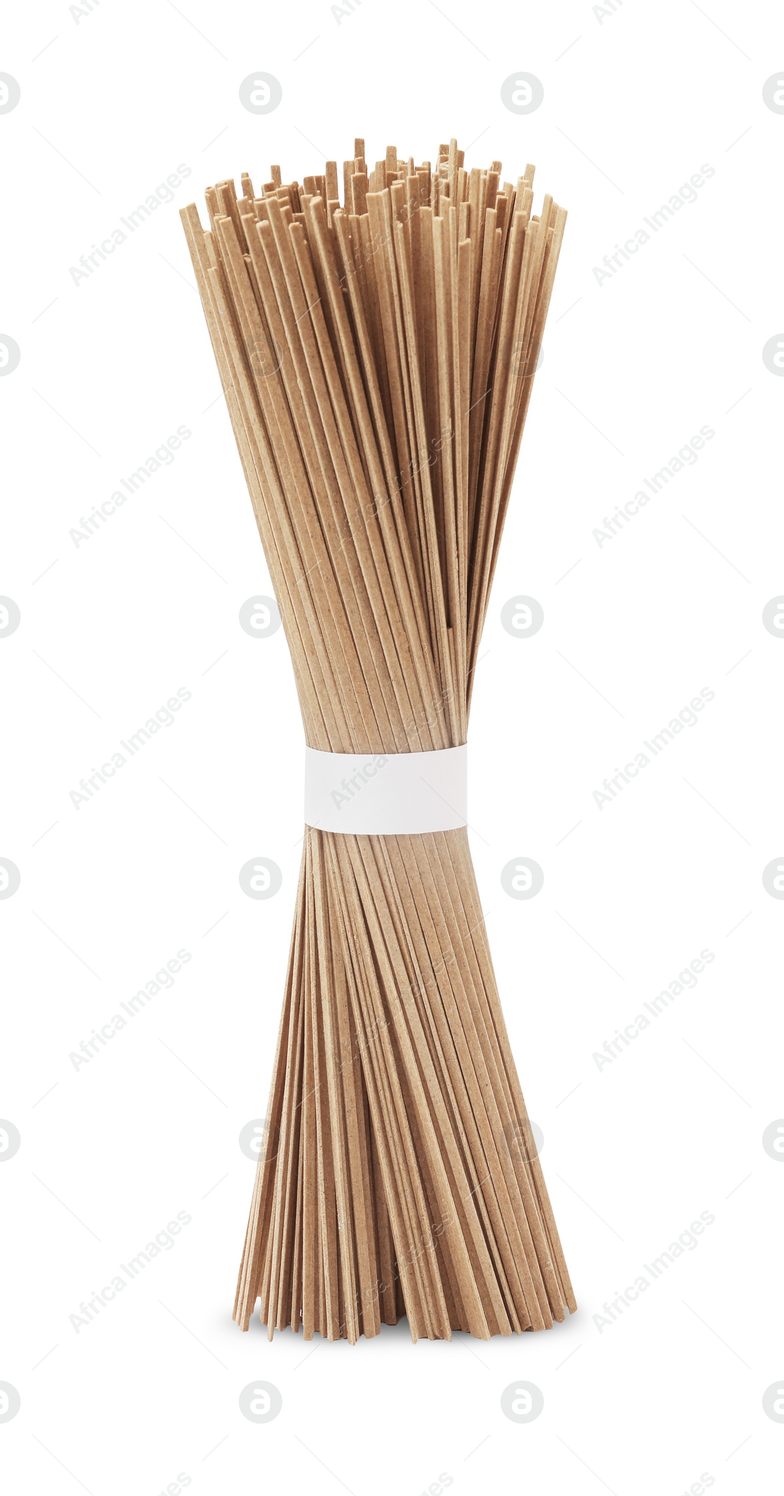 Photo of Uncooked buckwheat noodles (soba) isolated on white