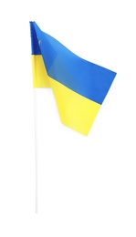 Photo of National flag of Ukraine isolated on white, top view