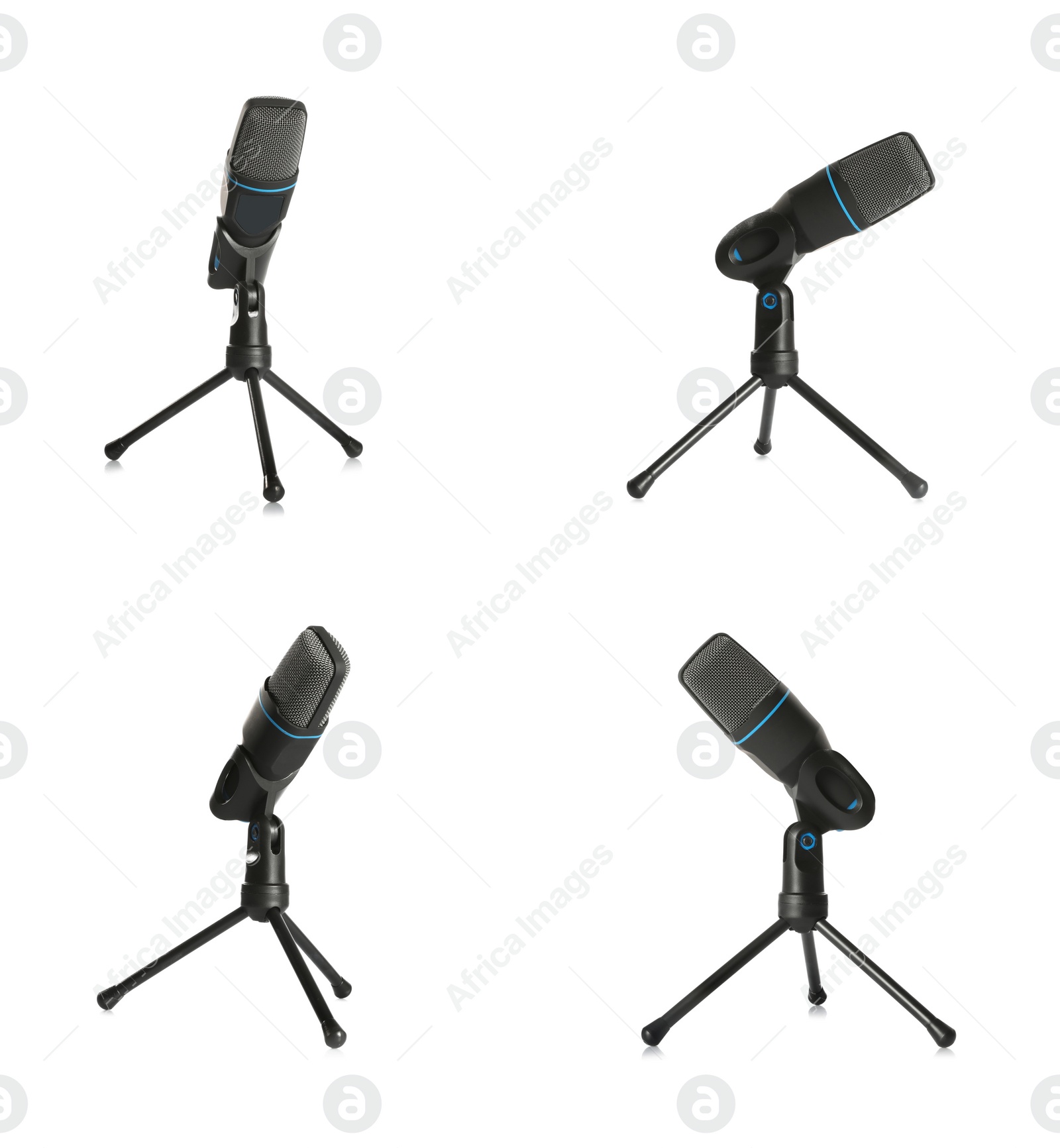 Image of Set with microphone from different views on white background