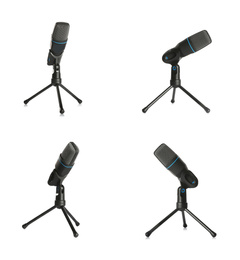 Set with microphone from different views on white background