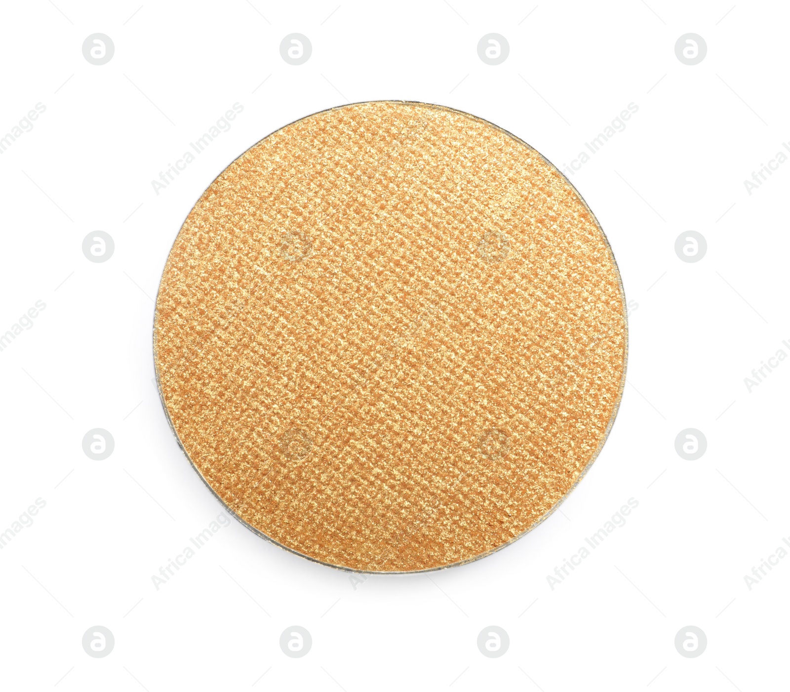 Photo of Golden eye shadow on white background, top view. Decorative cosmetics