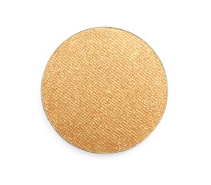 Golden eye shadow on white background, top view. Decorative cosmetics