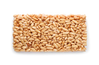 Puffed rice bar (kozinaki) on white background, top view