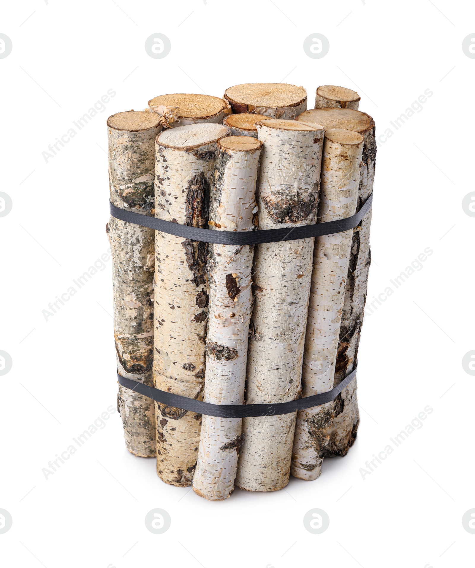 Photo of Bunch of cut firewood isolated on white