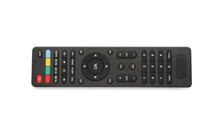 Photo of Modern tv remote control isolated on white, top view