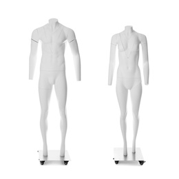Image of Set of ghost headless mannequins with removable pieces on white background