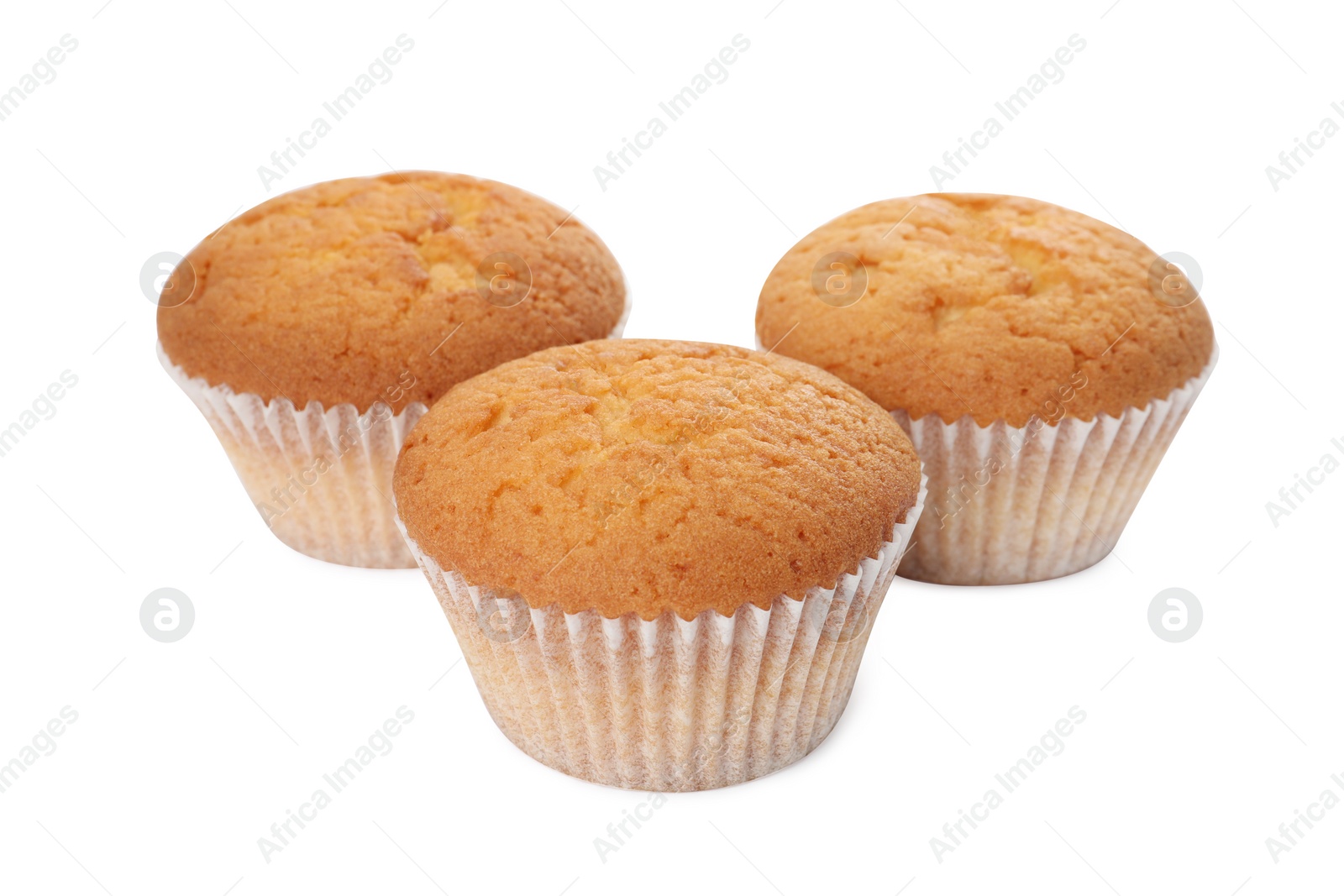 Photo of Tasty muffins isolated on white. Fresh pastries
